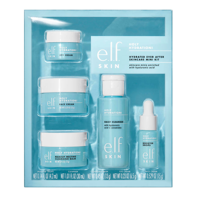e.l.f. SKIN Holy Hydration! Hydrated Ever After Skincare Mini Kit, Cleanser, Makeup Remover, Moisturizer & Eye Cream For Hydrating Skin.